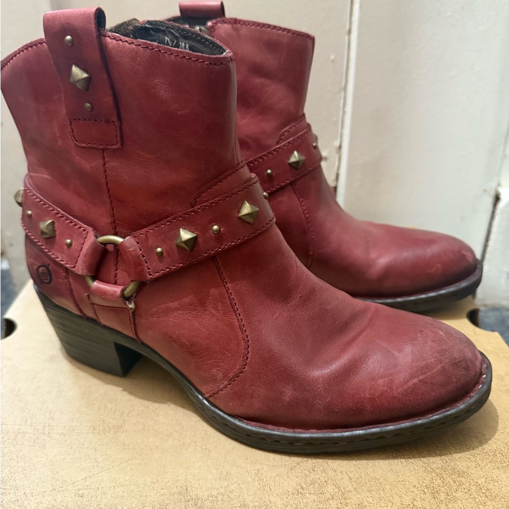Born Red Ankle Boots with Distressed Leather